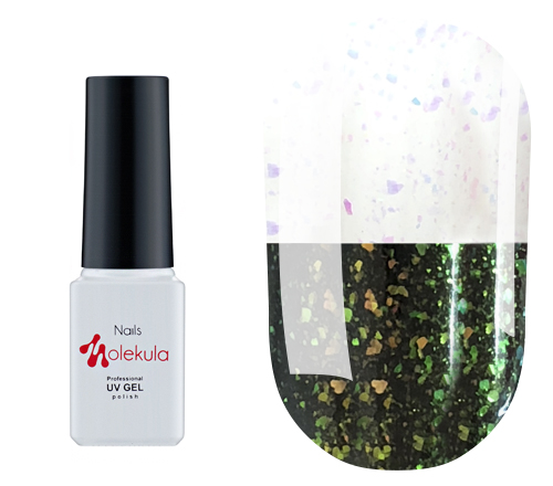 Molekula OPAL Volcanic gel varnish No. 403 (transparent chameleon with violet-blue and green-yellow sparkles), 6 ml