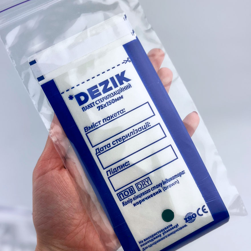 Dezik Kraft bags for air and steam sterilization, transparent 75x150 mm, 10 pcs.