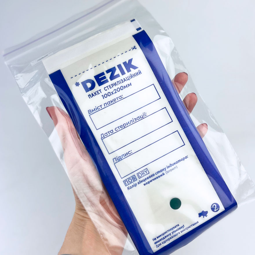 Dezik Kraft bags for air and steam sterilization, transparent 100x200 mm, 1 pc.