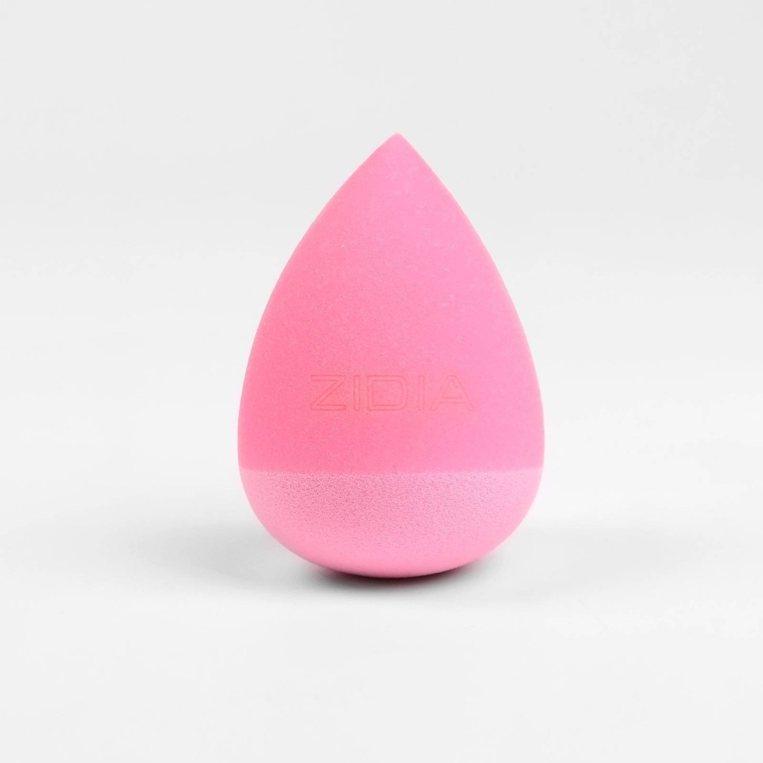 Спонж ZIDIA MakeUp Blender "Simone", двусторонний, розовый в коробочке (без латекса, покрытие из микрофибры)