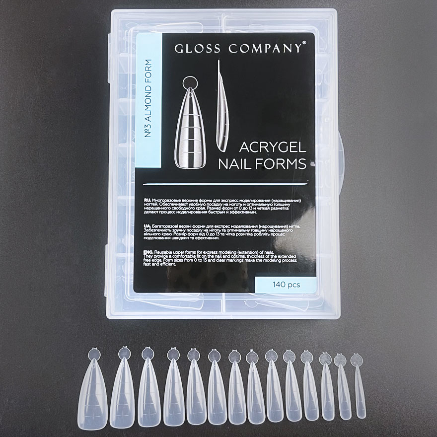 GLOSS Верхні форми для нарощування ALMOND FORM, 140 шт