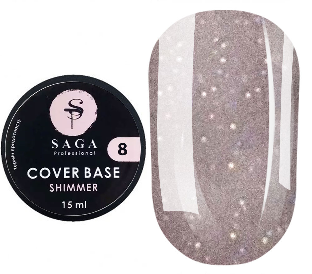 SAGA professional Shimmer Base New 8 (nude gray with shimmer), 15 ml