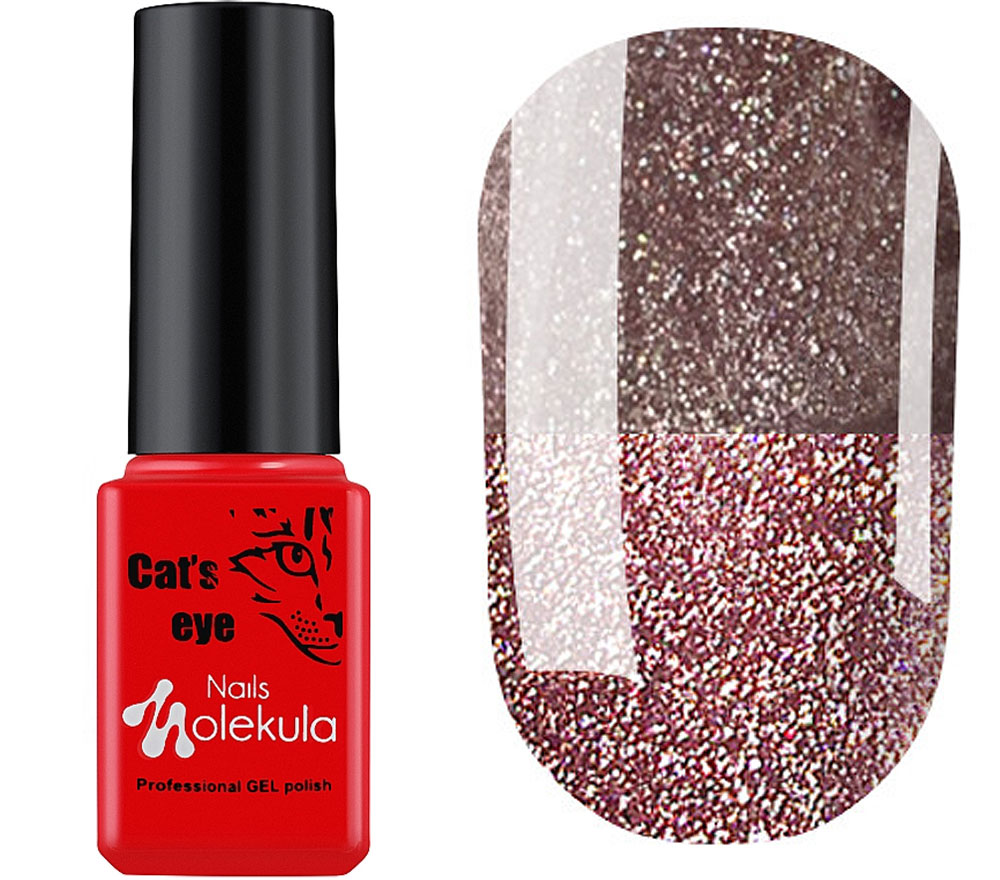 Molekula FLASH Effect Cat's eye FC05 gel varnish, 6 ml (burgundy brown, reflective, magnetic)