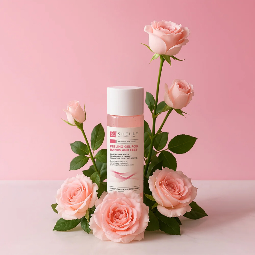 Shelly Peeling-roll for hands and feet with rose hydrosol, pomegranate extract and aha acids, 200 ml Shelly Peeling-roll for hands and feet with rose hydrosol, pomegranate extract and aha acids, 200 ml
