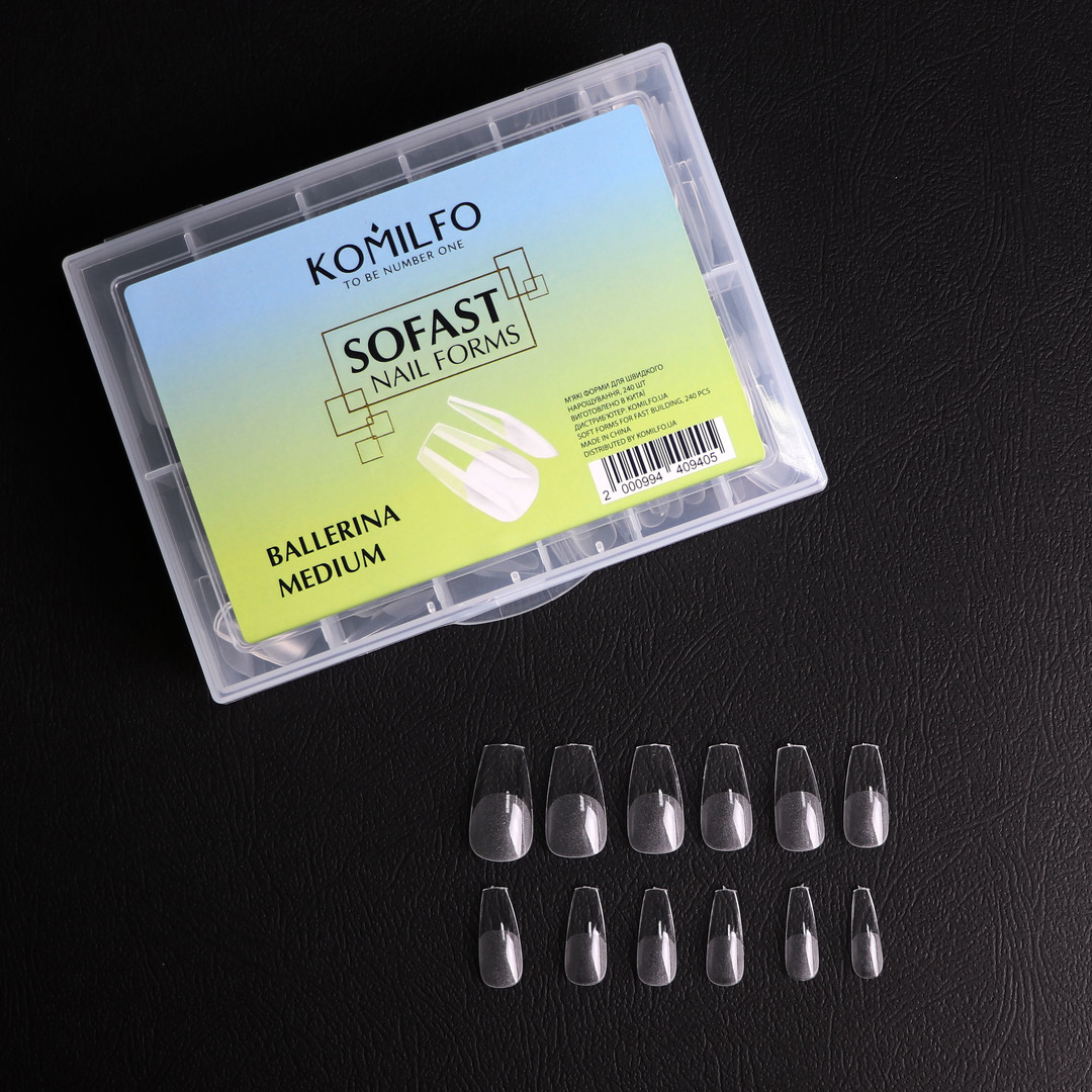 Komilfo SoFast Nail Forms Ballerina Medium - gel forms for extension, 240 pcs