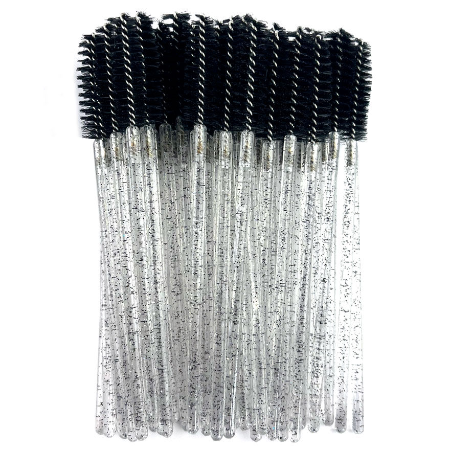 Eyelash brush, nylon, black on a transparent base with black glitter, (50pcs/pack)