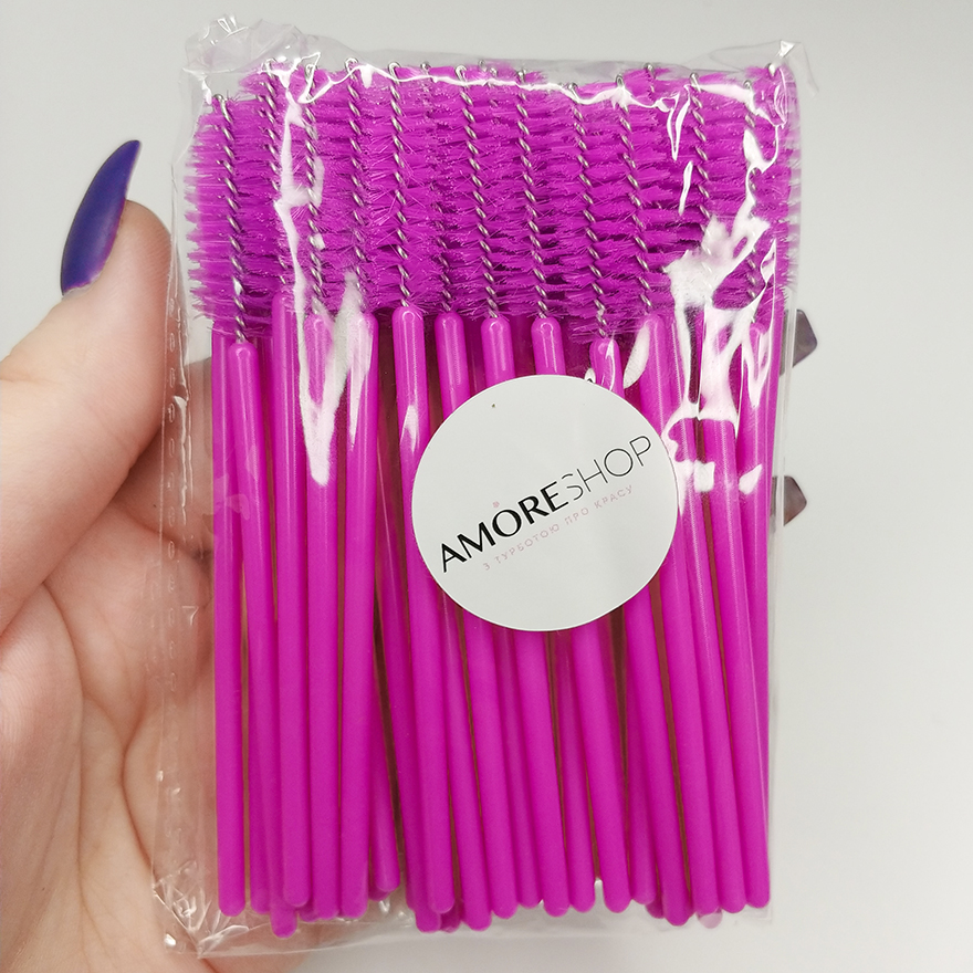 Eyelash brush, nylon, lilac (50 pcs/pack)