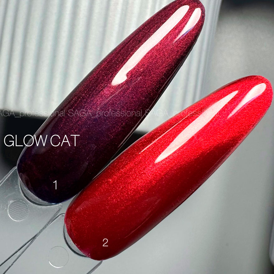 Saga professional gel polish Glow Cat 02 (luxurious red, cat's eye), 9 ml