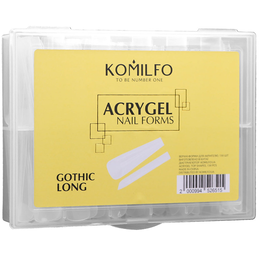 Komilfo Top Nail Forms, Long Gothic - Верхні форми для нарощування, довгий готичний мигдаль, 120 шт