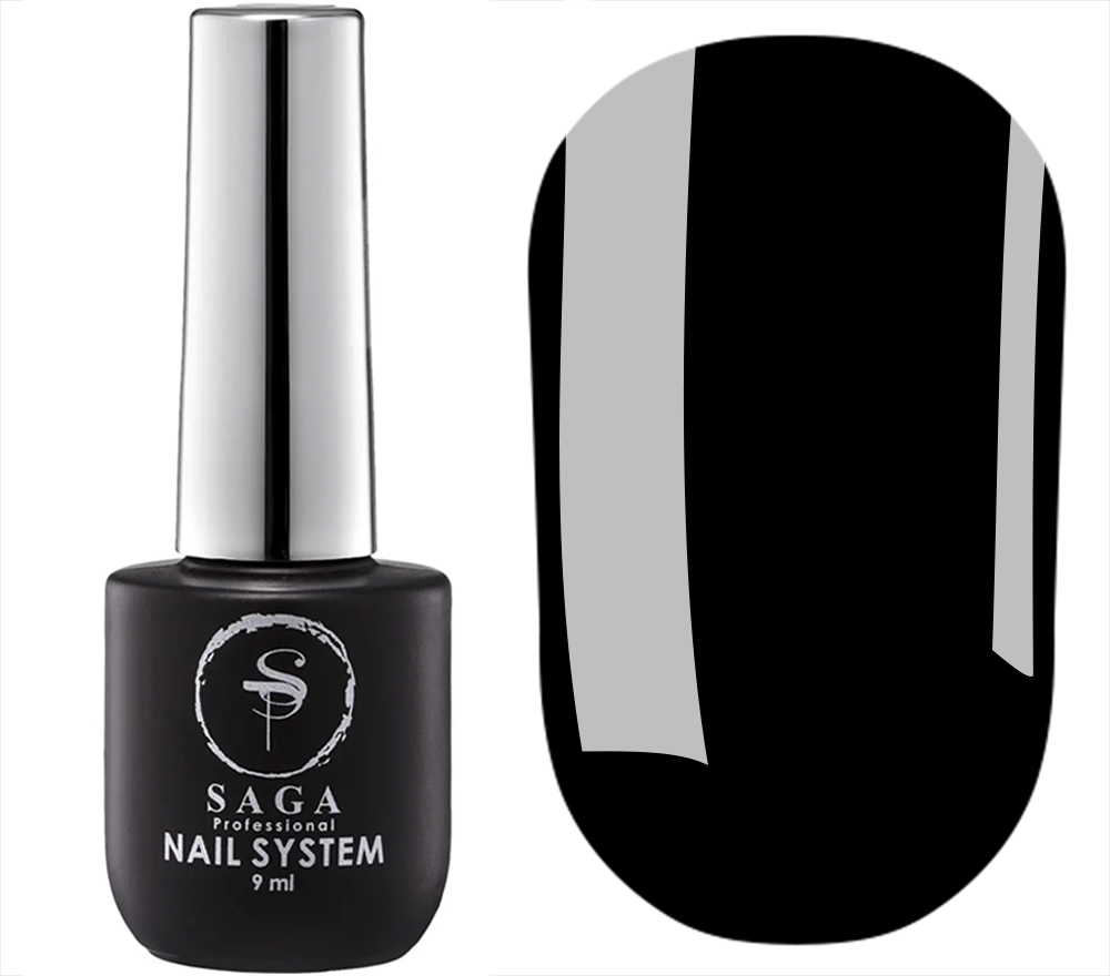 SAGA professional gel polish Super Black (black, enamel), 9 ml