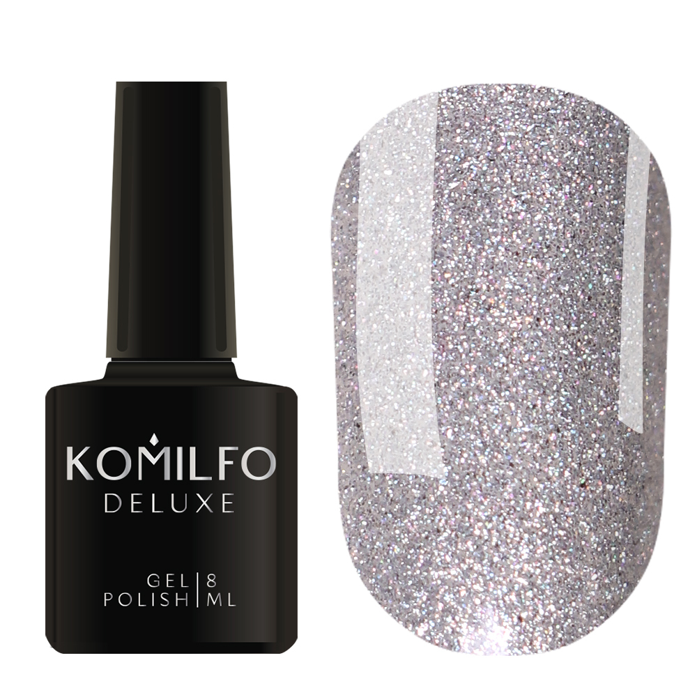 Gel Polish Komilfo DeLuxe Series G008 (silver with holographic glitter), 8 ml.