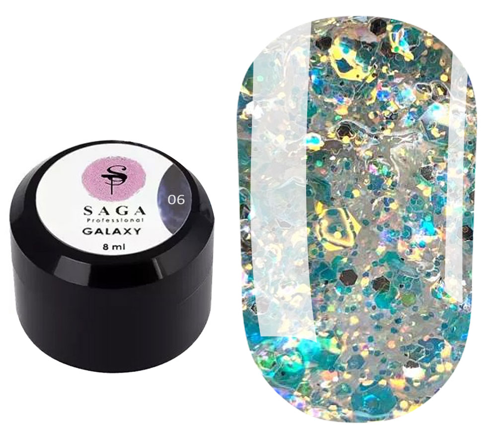 SAGA professional Galaxy glitter 06 (transparent with holographic gold glitter), 8 ml SAGA professional Galaxy glitter 06 (transparent with holographic gold glitter), 8 ml