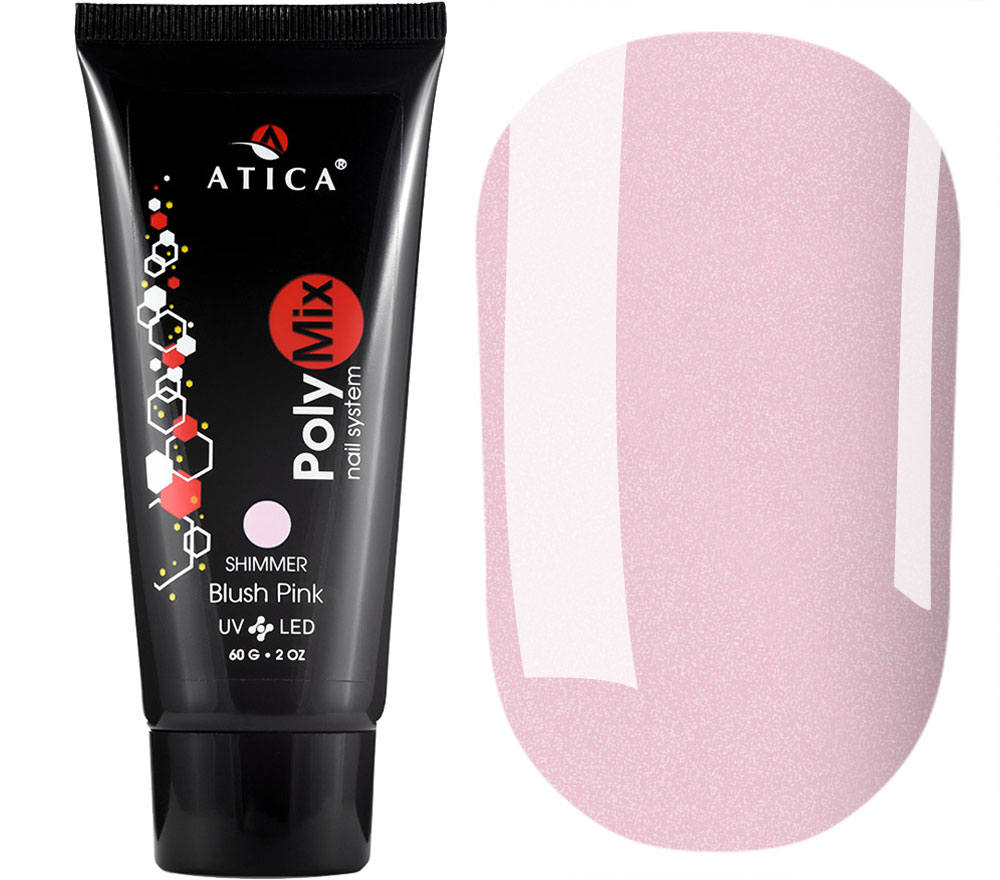 Atica PolyMix Blush Pink Shimmer - полігель пастельно-рожевий з мікроблиском, 60 г