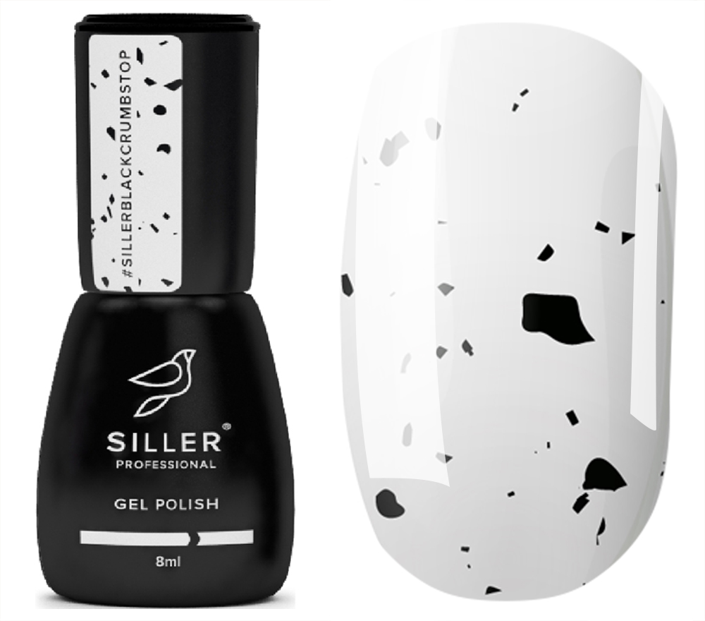 Siller Топ для ногтей без липкого слоя с УФ фильтрами с крошкой Top Black Crumbs №01, 8 мл