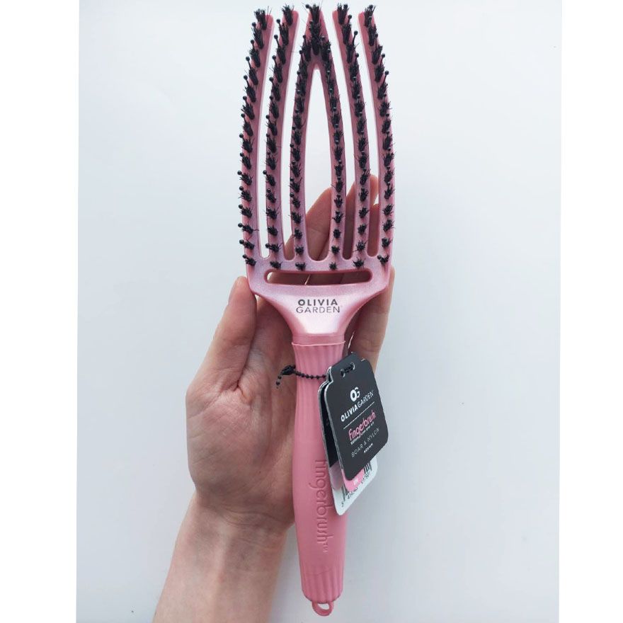 Olivia Garden Щетка Массажная с натуральной щетиной Fingerbrush Boar & Nylon Medium, Pearl Pink