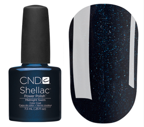 CND Гель-лак для ногтей Shellac Midnight Swim (темно-синий с микроблеском), 7,3 мл
