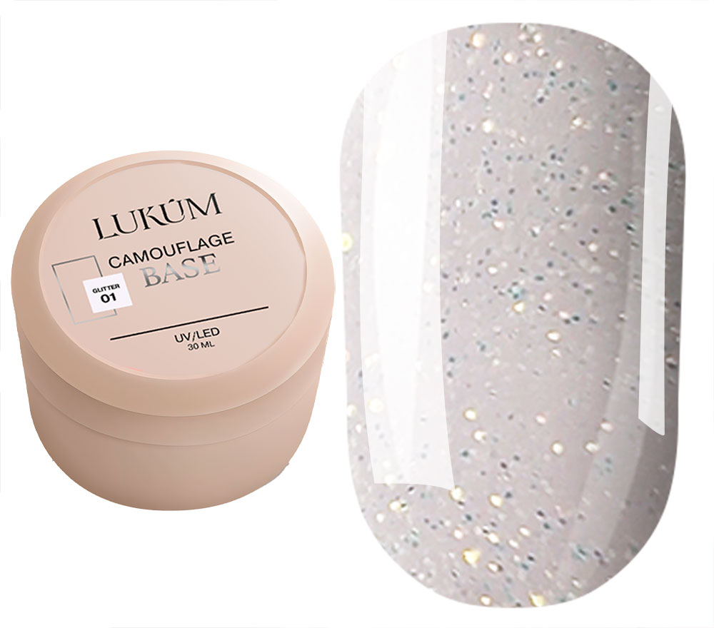 Lukum База для ногтей Glitter cover base 01, 30 мл