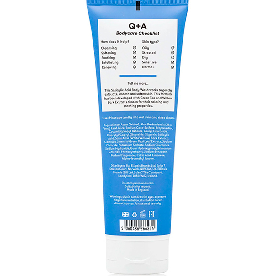 Q+A Cleansing gel for the body with salicylic acid Salicylic Acid Body Wash, 250 ml