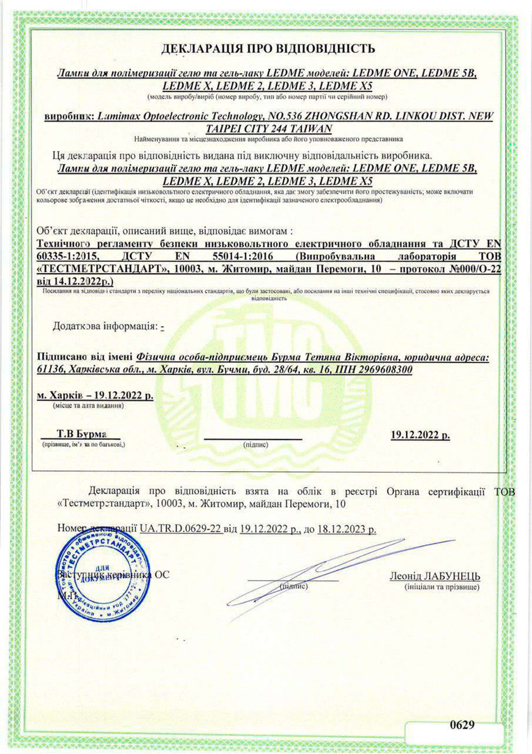 Certificate of Conformity LEDME Certificate of Conformity LEDME