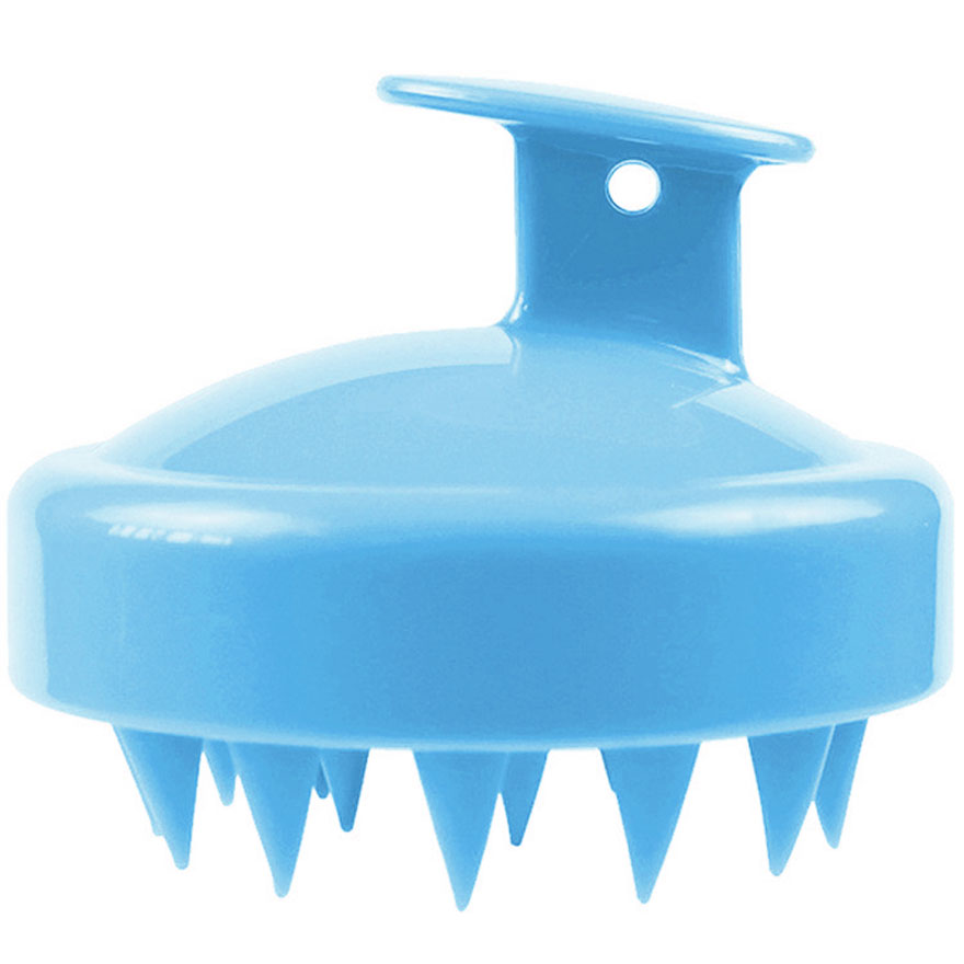 Shampooing massage brush, purple and blue