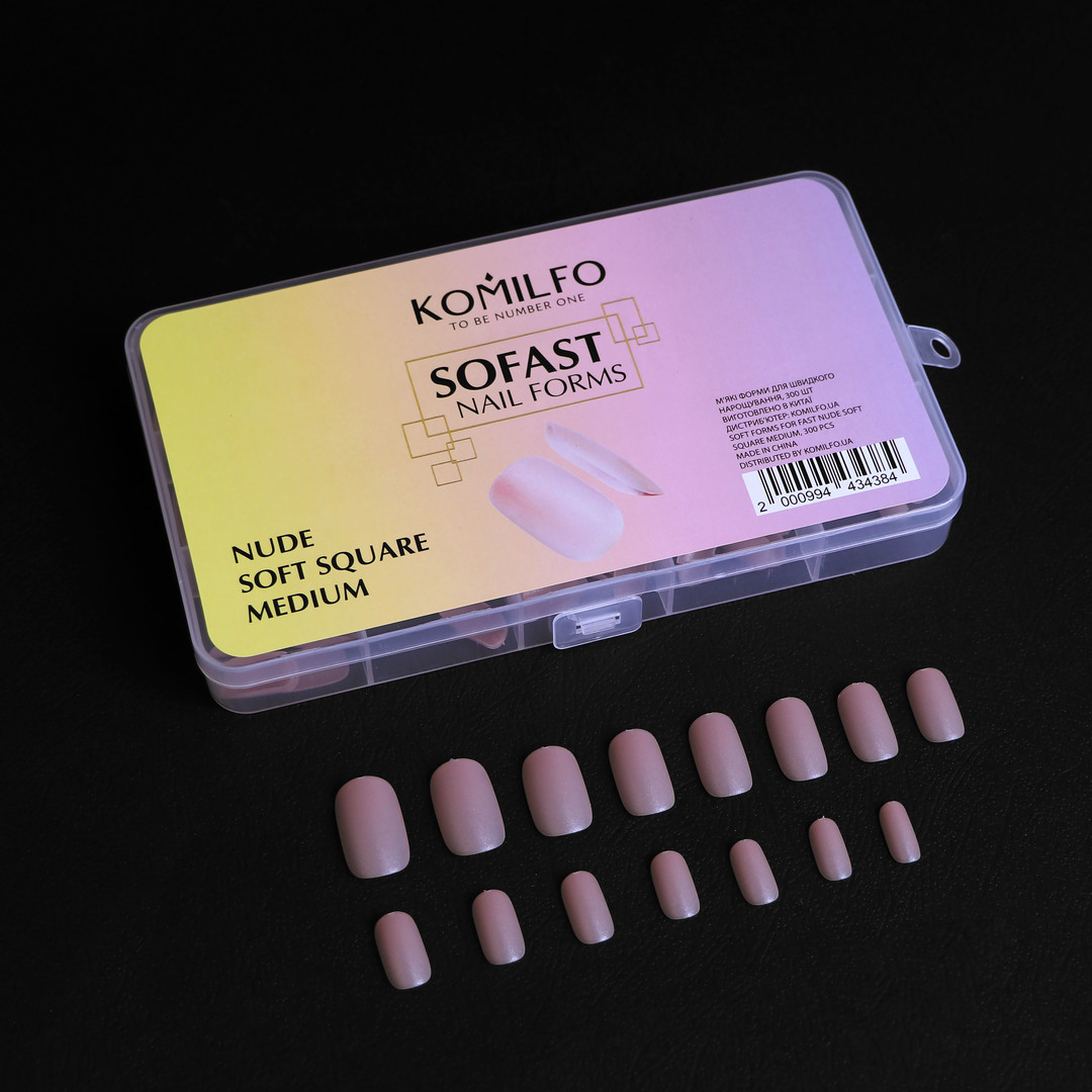 Komilfo SoFast Nail Froms Nude Soft Square Medium - gel forms for extension, 300 pcs