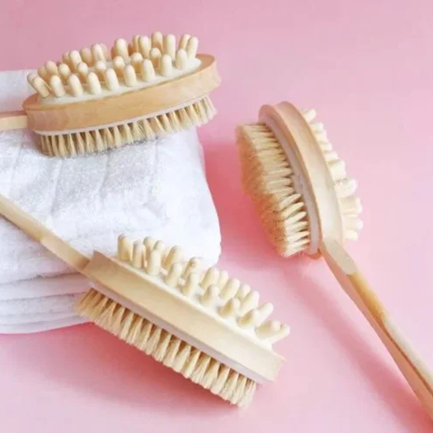 Double-sided body brush with natural bristles