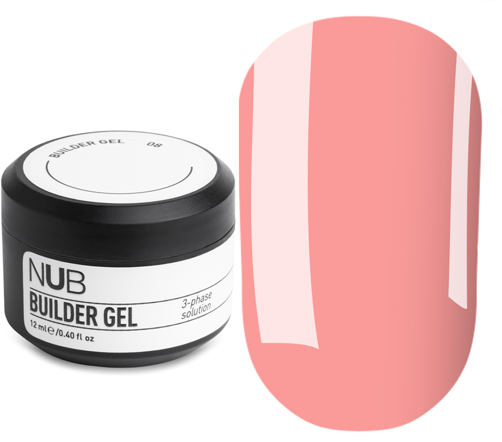 NUB Builder Gel №08 - Гель для нарощення трифазовий густий (світло-персиковий), 12 мл
