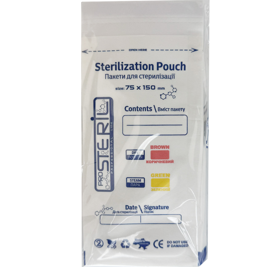 ProSteril Kraft bags for air and steam sterilization, white 75x150 mm, 100 pcs / pack