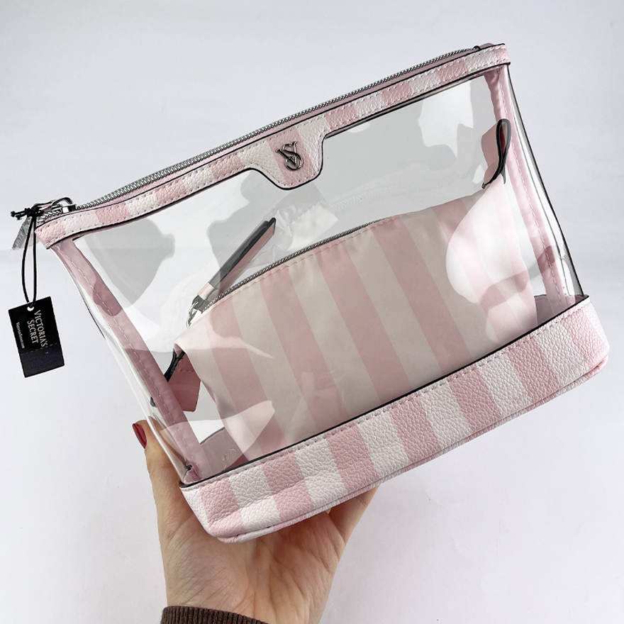 Victoria’s Secret Косметичка 2в1 Piece Makeup Bag - Heritage Stripe/ рожева смужка