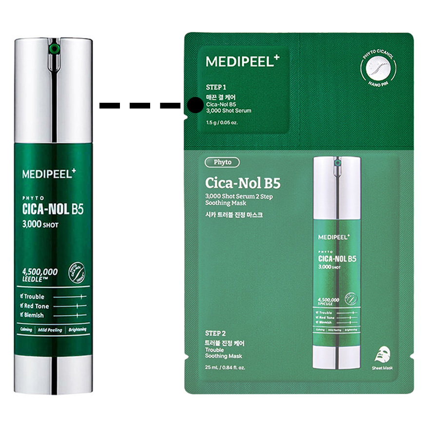 MEDI-PEEL Набір двоетапний сироватка і маска з центеллою Phyto Cica-nol B5 3000 Shot Serum 2 Step Mask, 1 шт