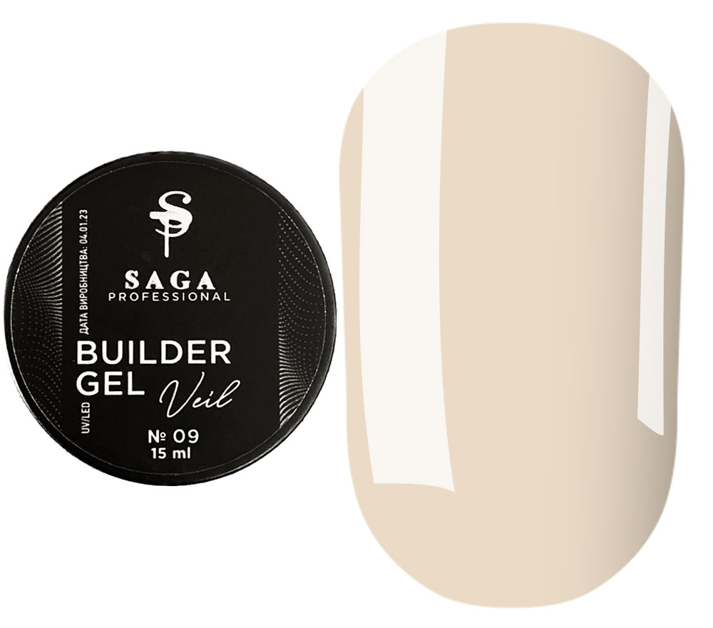 SAGA professional Builder Gel Veil 09 (молочно-бежевый), 15 мл