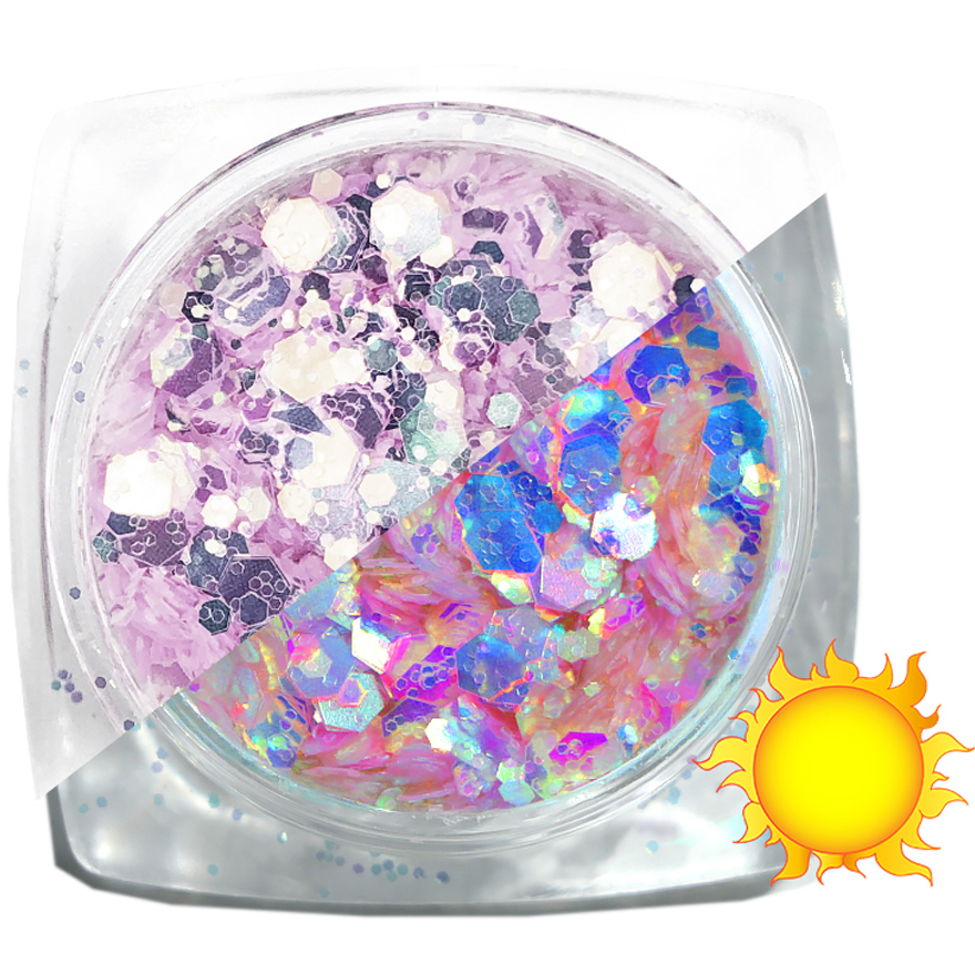 Komilfo photochromic sequins MIX-003, mix sizes, (lilac / pink-blue photochrome), 2.5 g