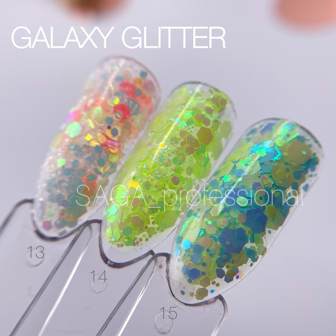 SAGA professional Galaxy glitter 14 (салатовий з голографічними блискітками, 8 мл
