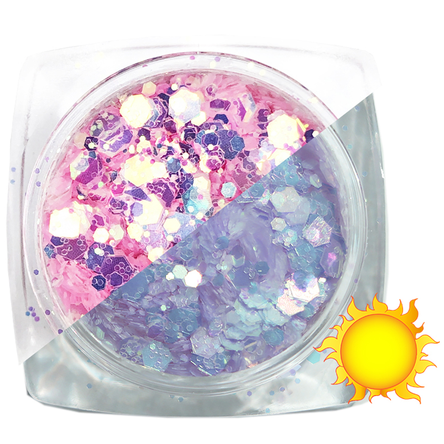 Komilfo photochromic sequins MIX-006, mix sizes, (pink / violet-blue photochrome), 2.5 g Komilfo photochromic sequins MIX-006, mix sizes, (pink / violet-blue photochrome), 2.5 g