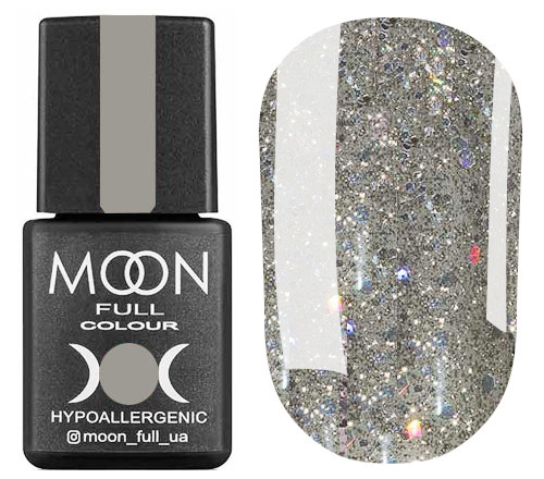 Гель-лак MOON FULL color Gel polish №324 ( сріблясто-оливковий з різнокольоровим глітером), 8 мл