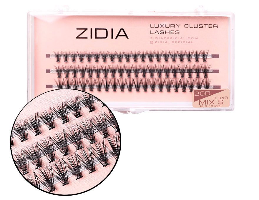 ZIDIA Cluster lashes Bundles 20D C 0.10 Mix S (3 bands, size 8, 9, 10mm)