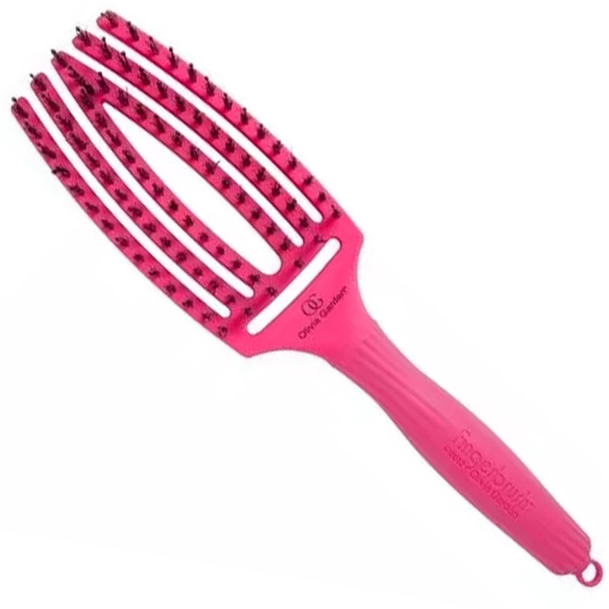 Olivia Garden Massage brush with natural bristles Finger Brush Combo Medium Crimson