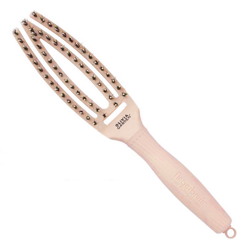 Olivia Garden Щетка маcсажная с натуральной щетиной Finger Brush Combo Pastel Pink