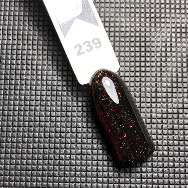 OXXI Gel nail polish No. 239 (black with red and green micro-shimmer), 10 ml