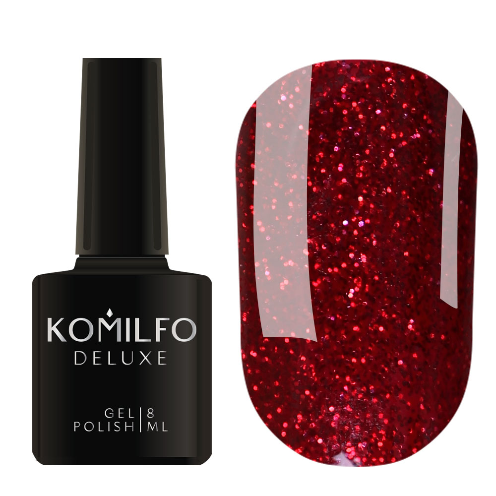 Gel Polish Komilfo DeLuxe Series G015 (dark red with glitter), 8 ml.