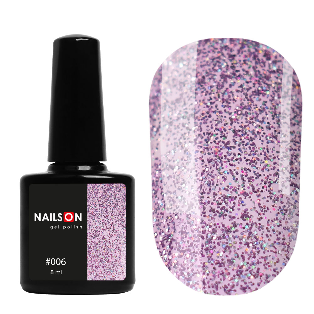 Gel polish NailsOn 006 (lilac with glitter), 8 ml