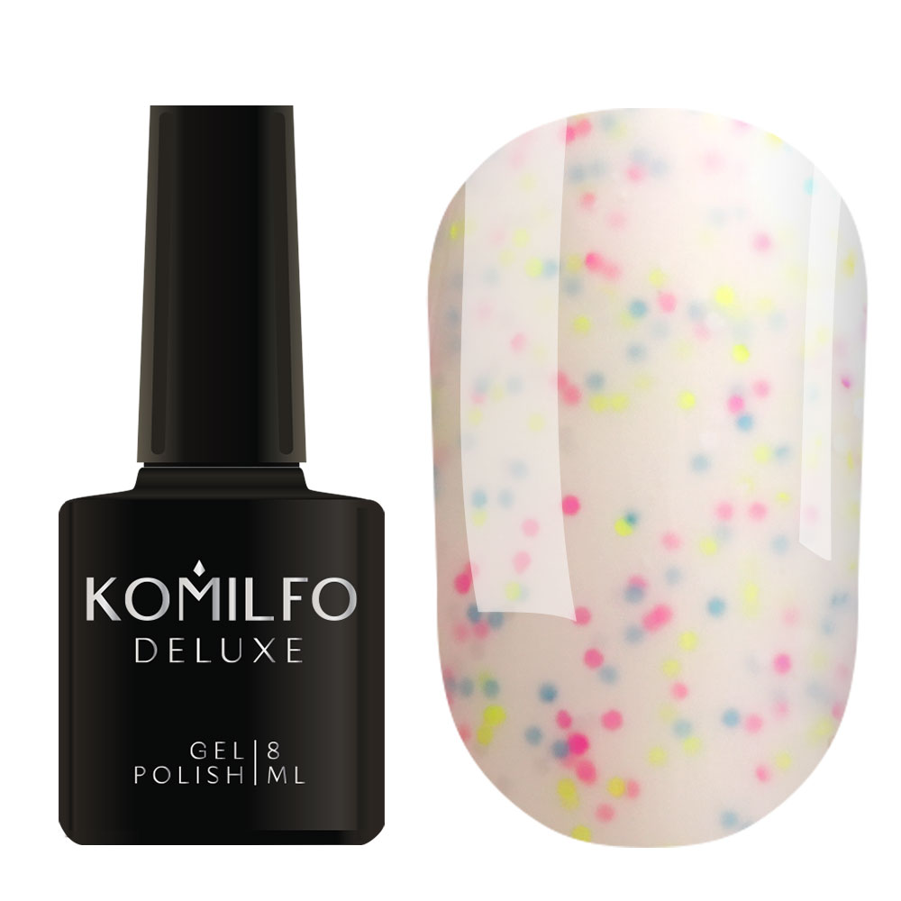 Гель-лак Komilfo Confetti Collection CN001 (белый с разноцветной крошкой), 8 мл