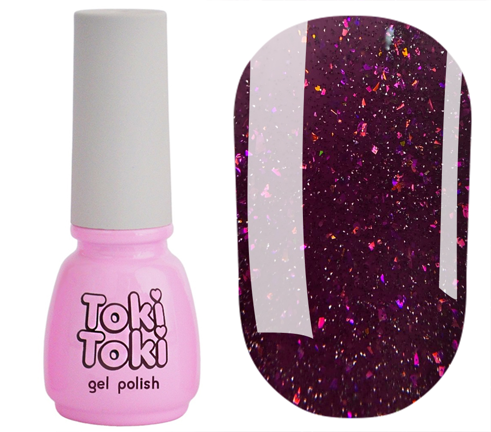 Toki Toki Gel nail polish Flakes 004 (raspberry with flakes and glitter, reflective), 5 ml