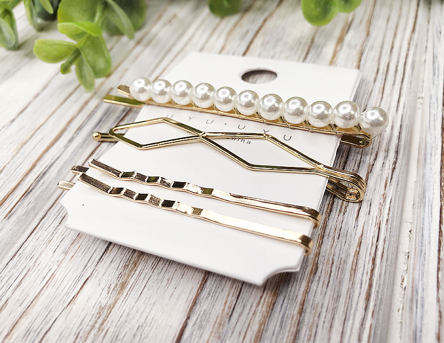 Set of invisible hairpins with pearls, 4 pcs (4-9-18)