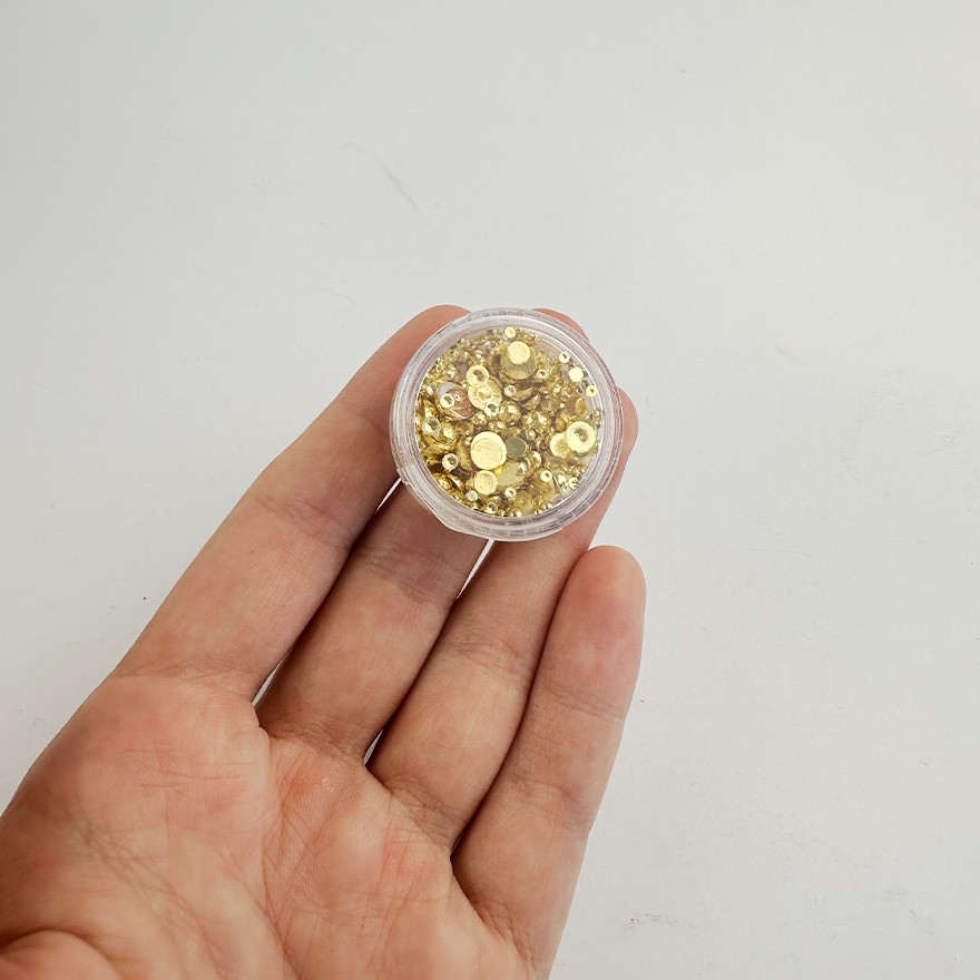 Nail decor pearls, gold halves, 2 g, Mix, (in a container)