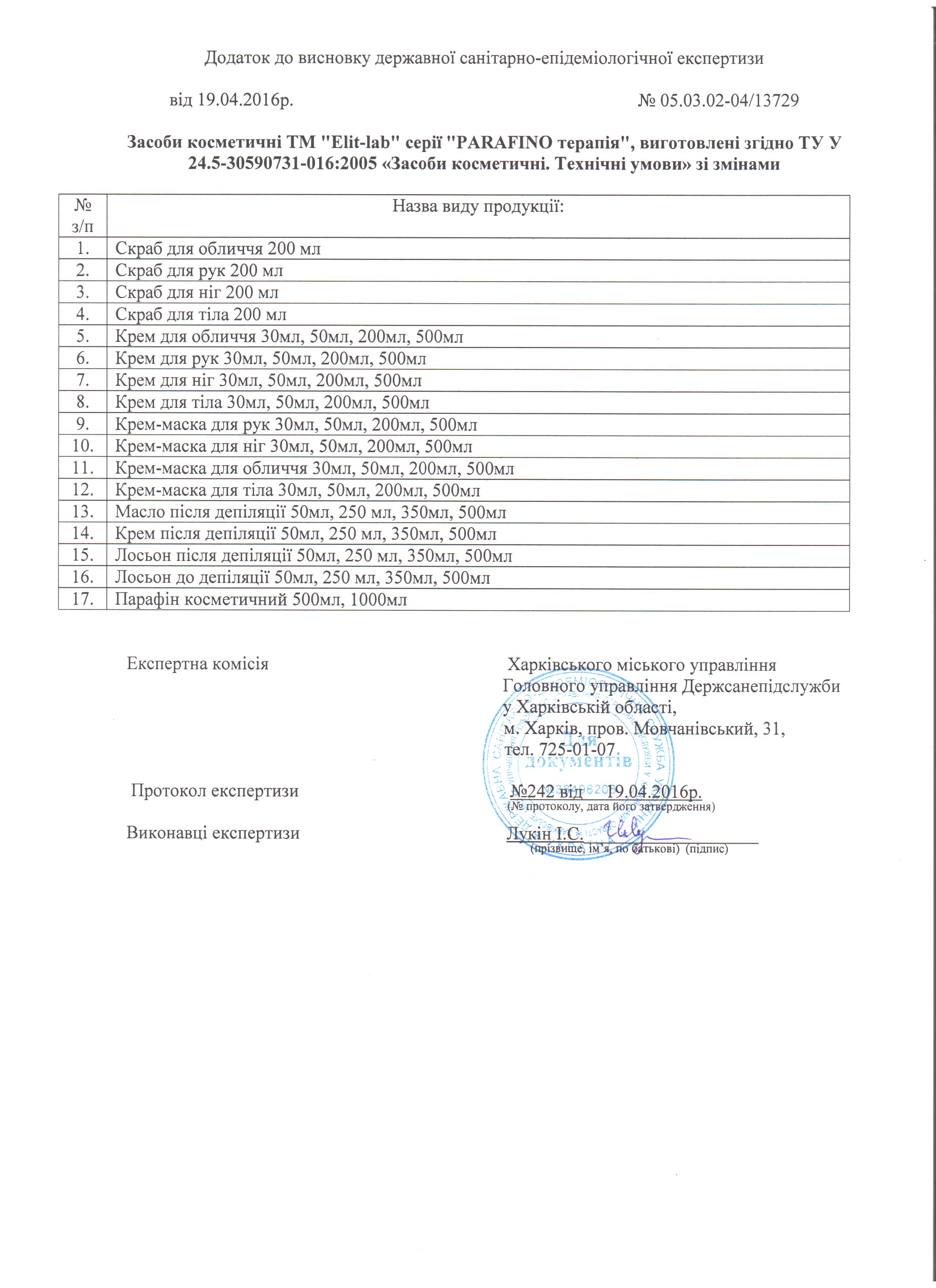TM Elit-Lab quality certificate (cosmetics)