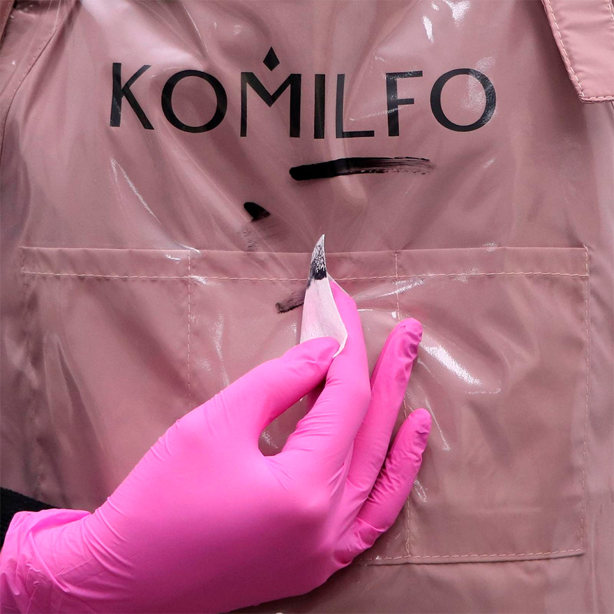 Komilfo apron, powder, short, with a thick PVC fluff