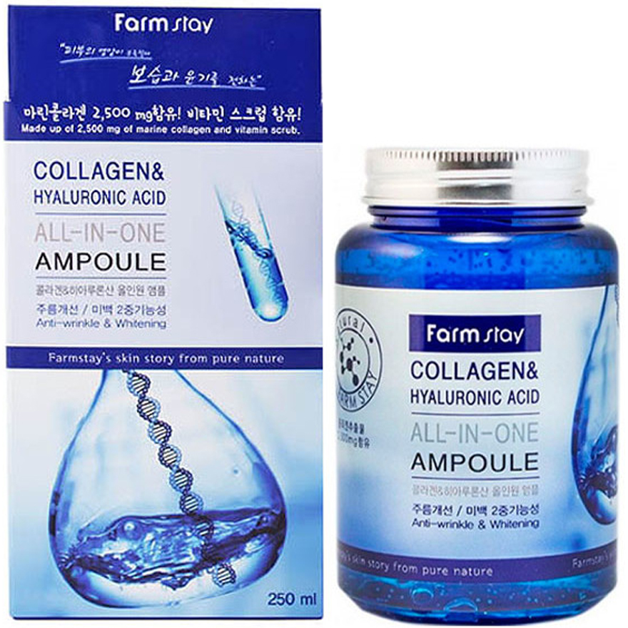 FARMSTAY Collagen & Hyaluronic Acid All In One Ampoule увлажняющая сыворотка с коллагеном, 250 мл