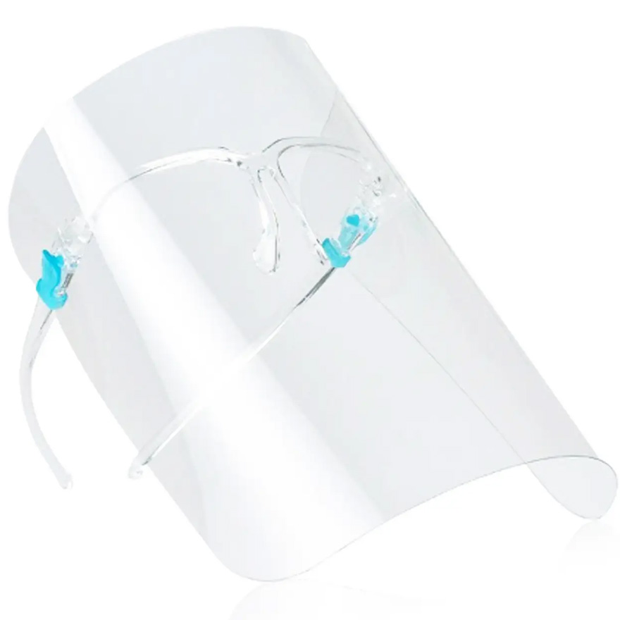 Face shield, plastic, transparent frame