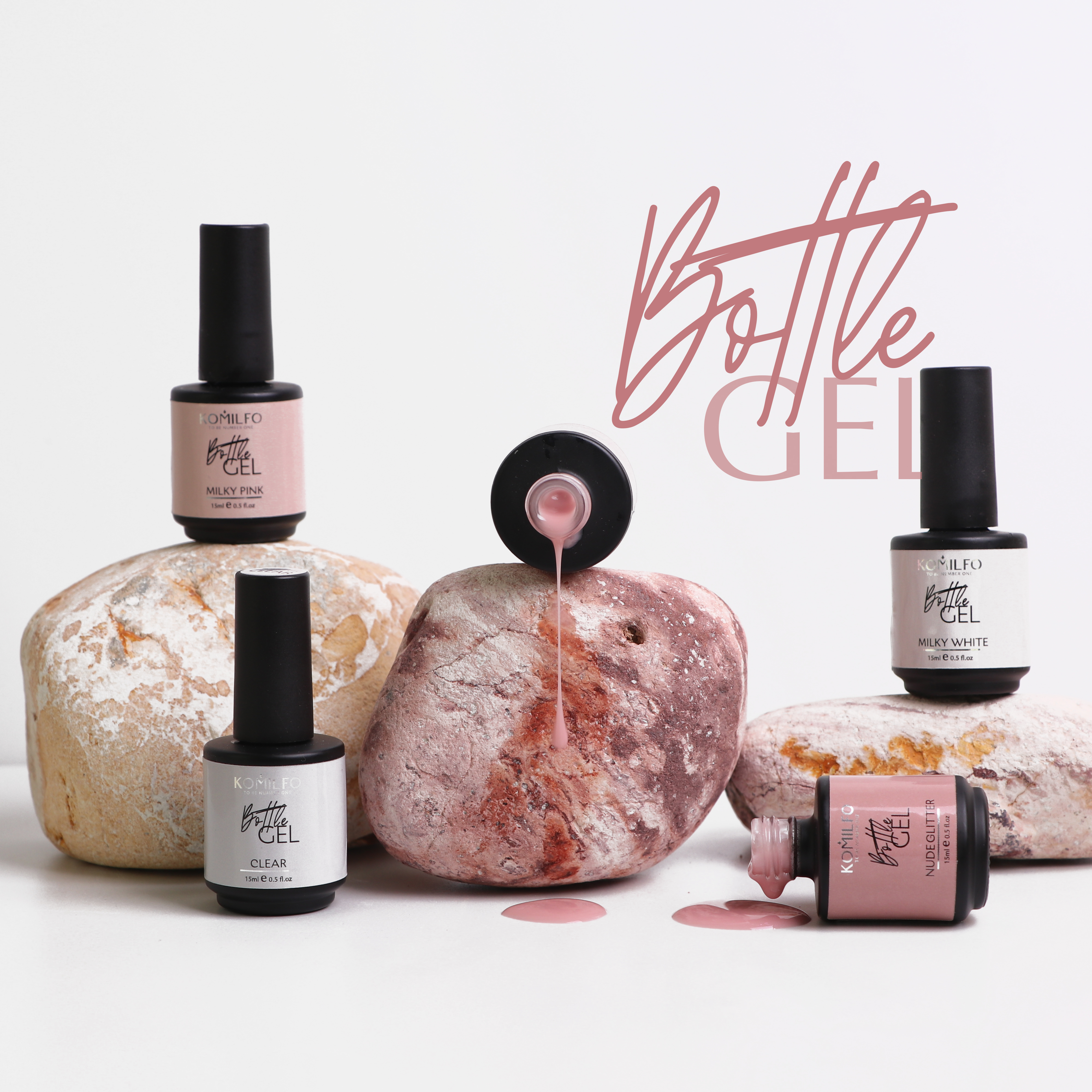 Komilfo Bottle Gel Nude Glitter With Brush, 15 ml